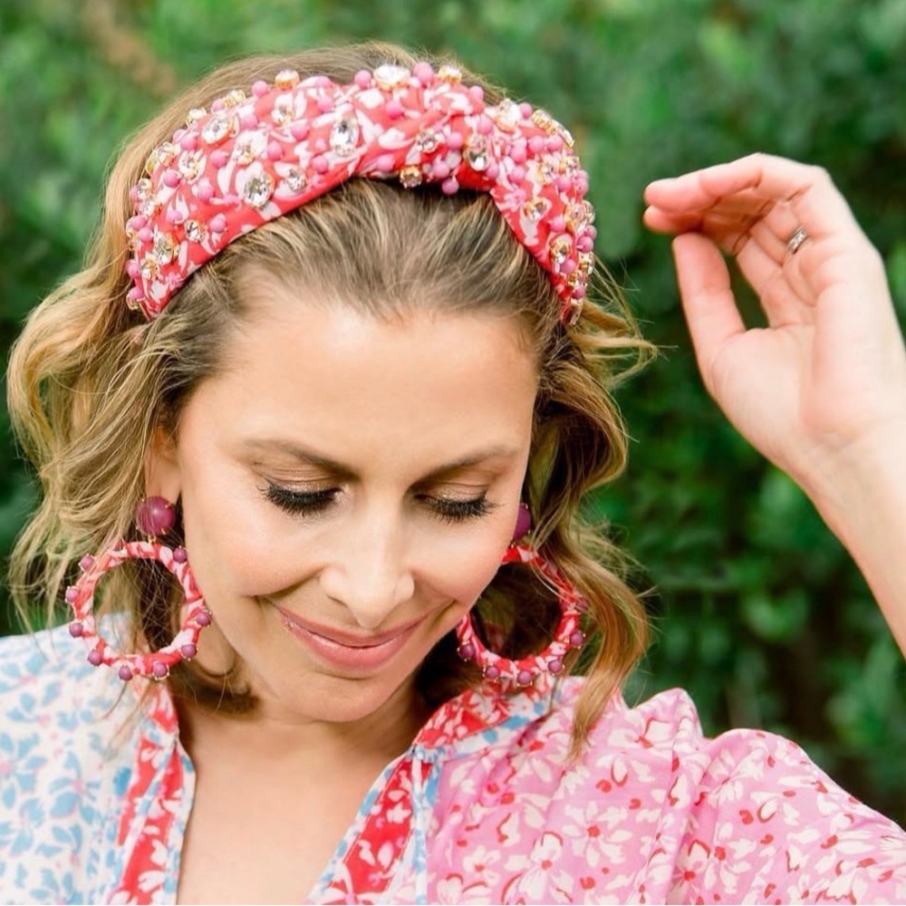 Lele Sadoughi x roller rabbit vinca print bead/crystal knotted headband